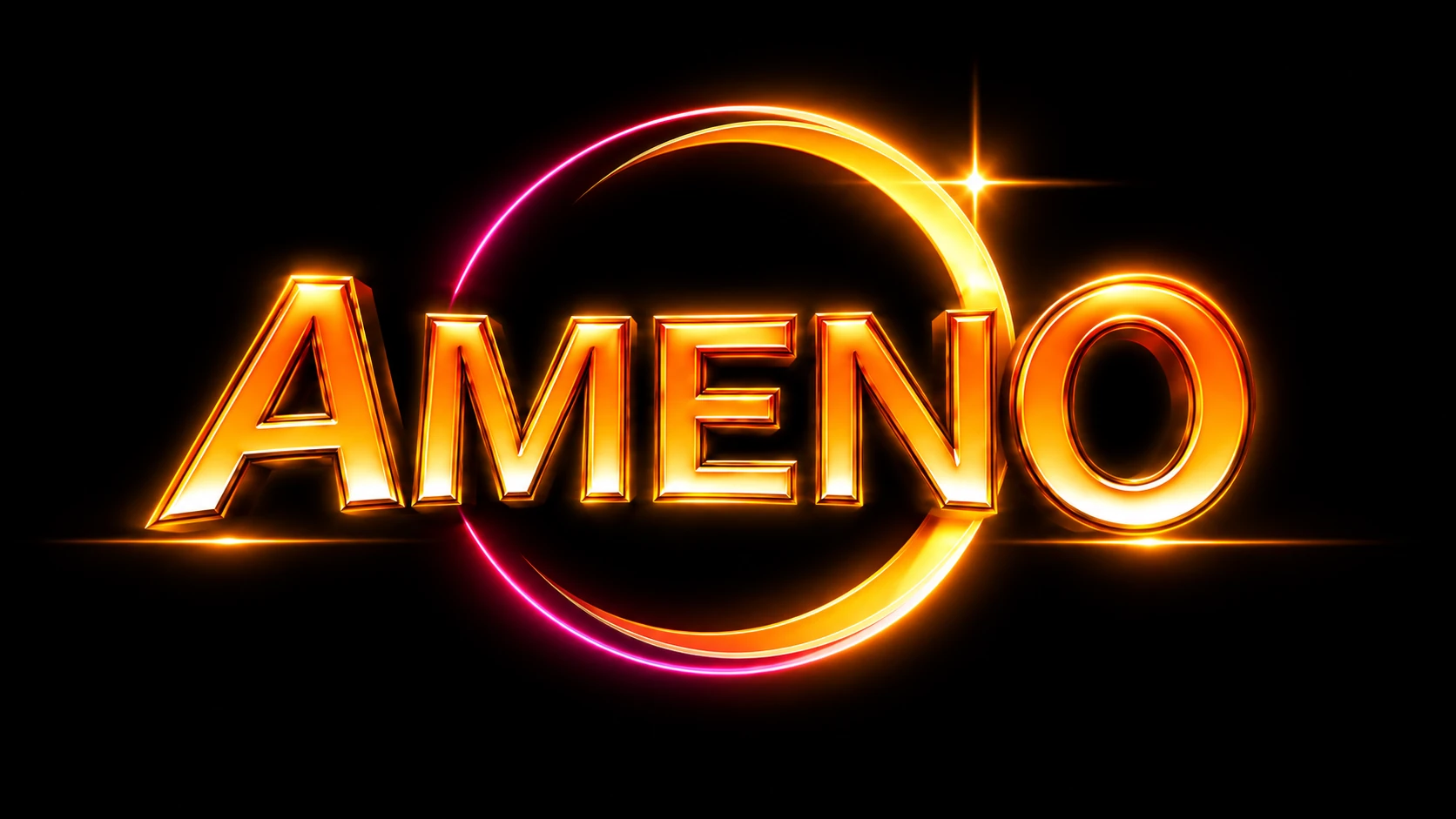 金色のAMENOロゴとショッキングピンクの月リング